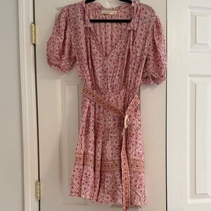 BEACHGOLD Pink Patterned Mini Dress with belt